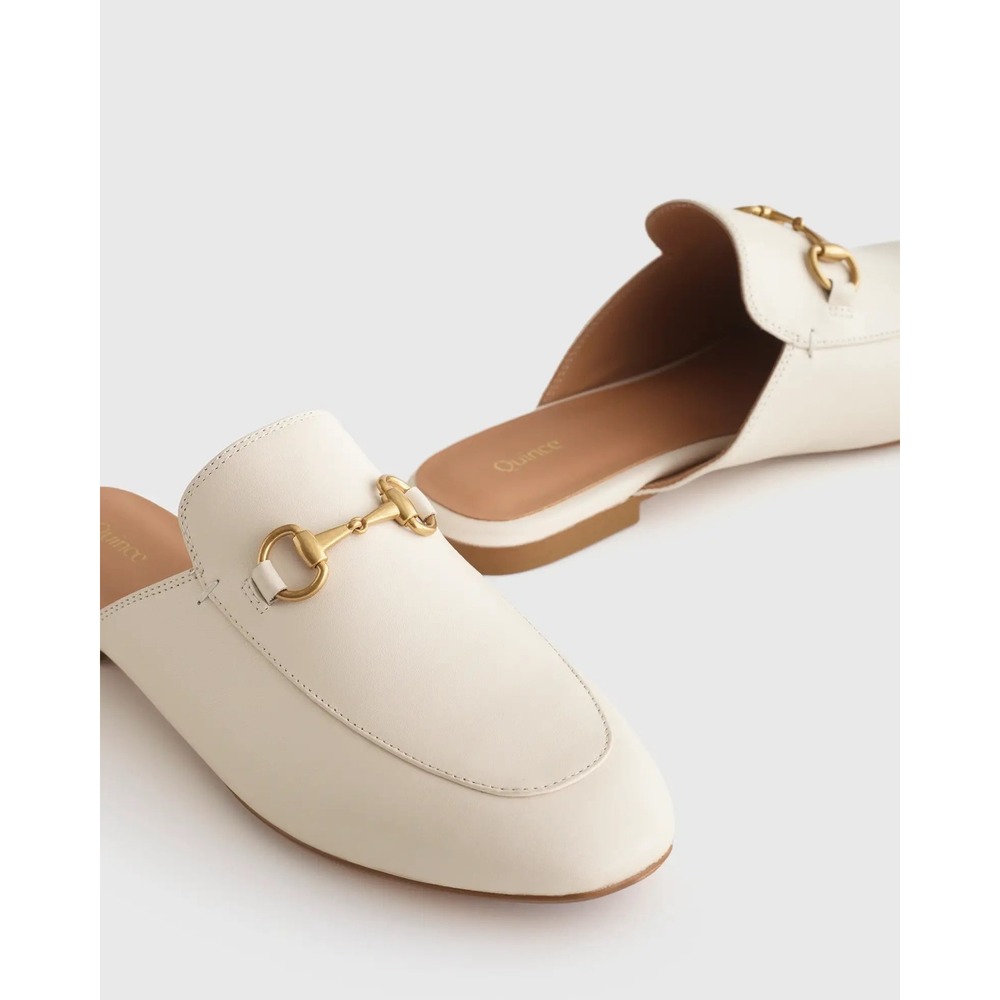 Quince $150 Women's Italian Leather Horsebit Loafer Mule in Bone Sz 7